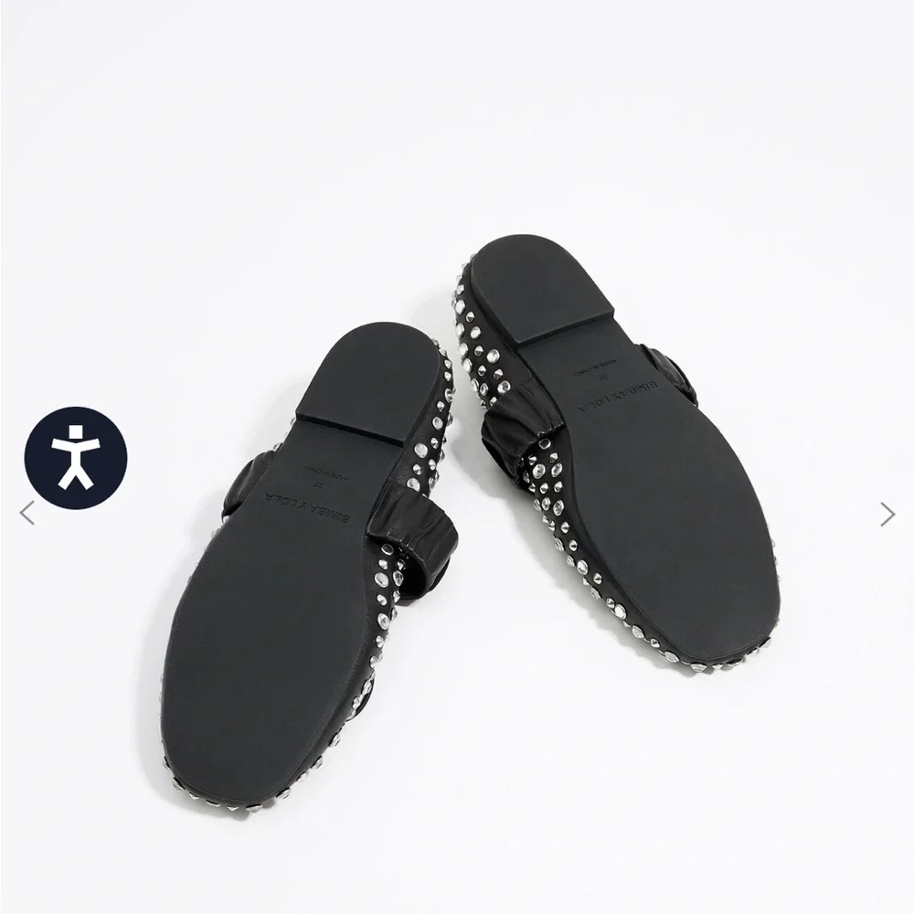 NWT BIMBA y Lola STUDDED BLACK LEATHER BALLERINA Ballet Flats size 39 - Picture 6 of 12